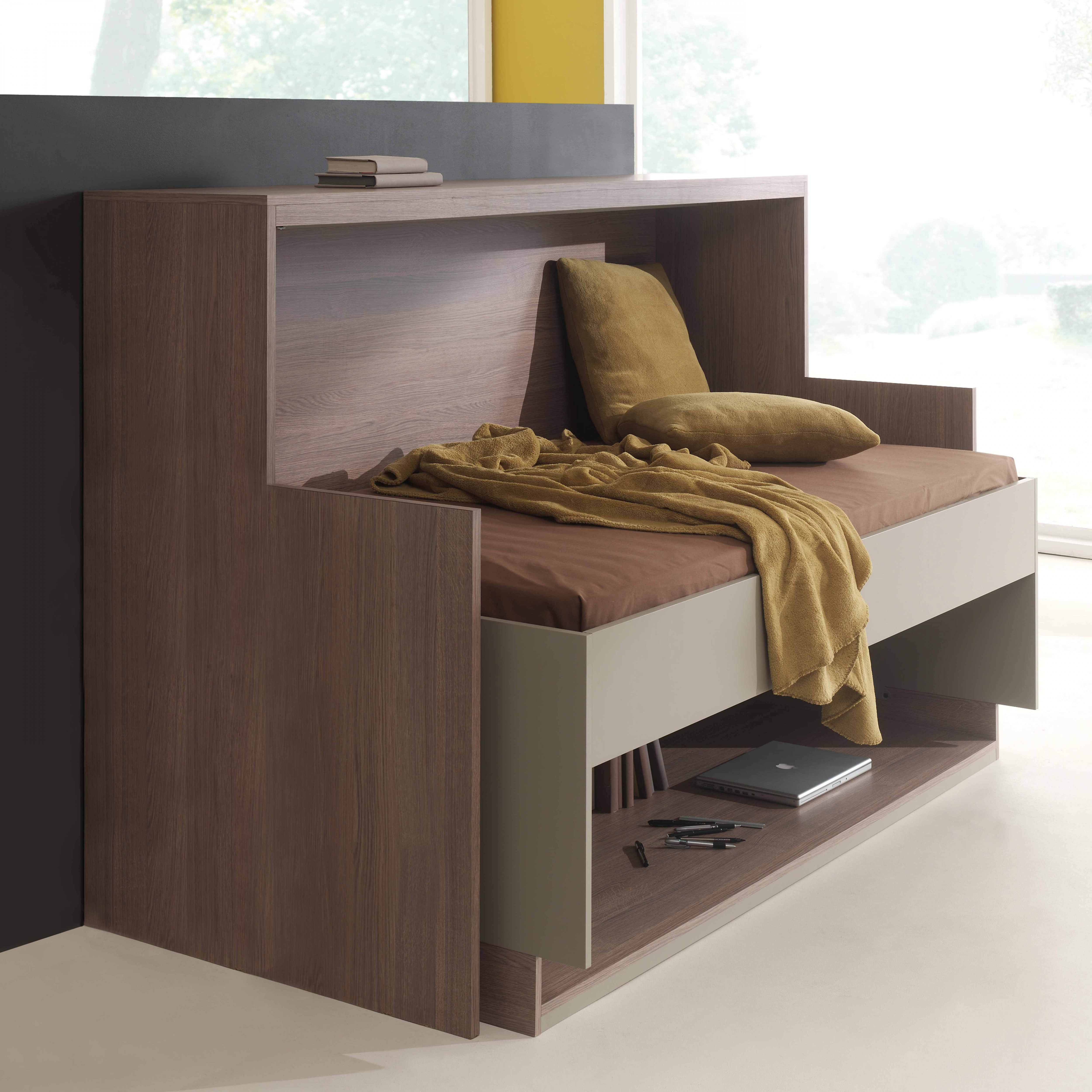 Lit escamotable horizontal avec bureau pivotant intégré