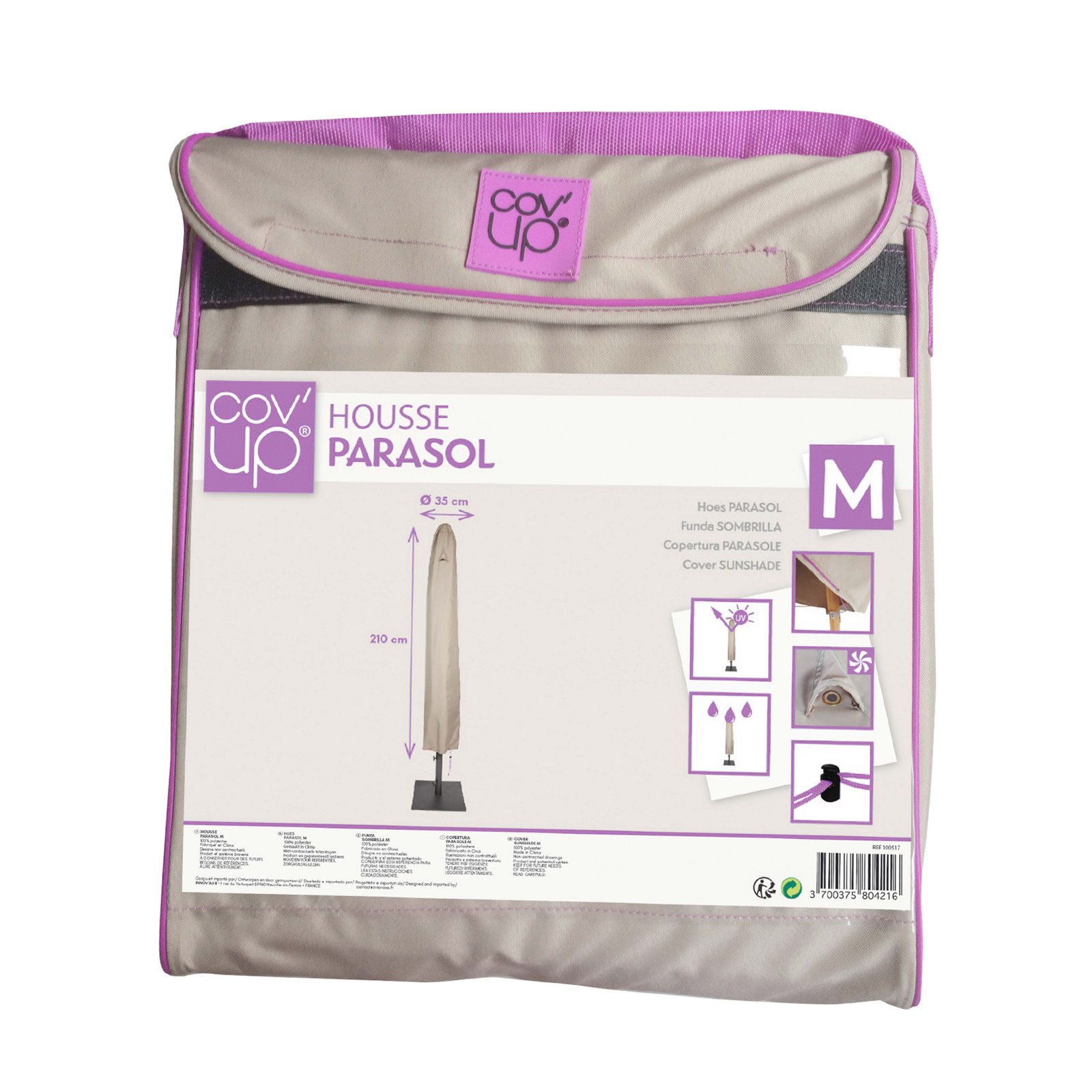 Housse parasol droit 210 cm taupe