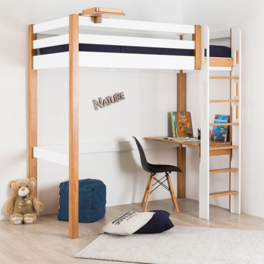 Lit mezzanine 90x190 cm accès frontal avec bureau