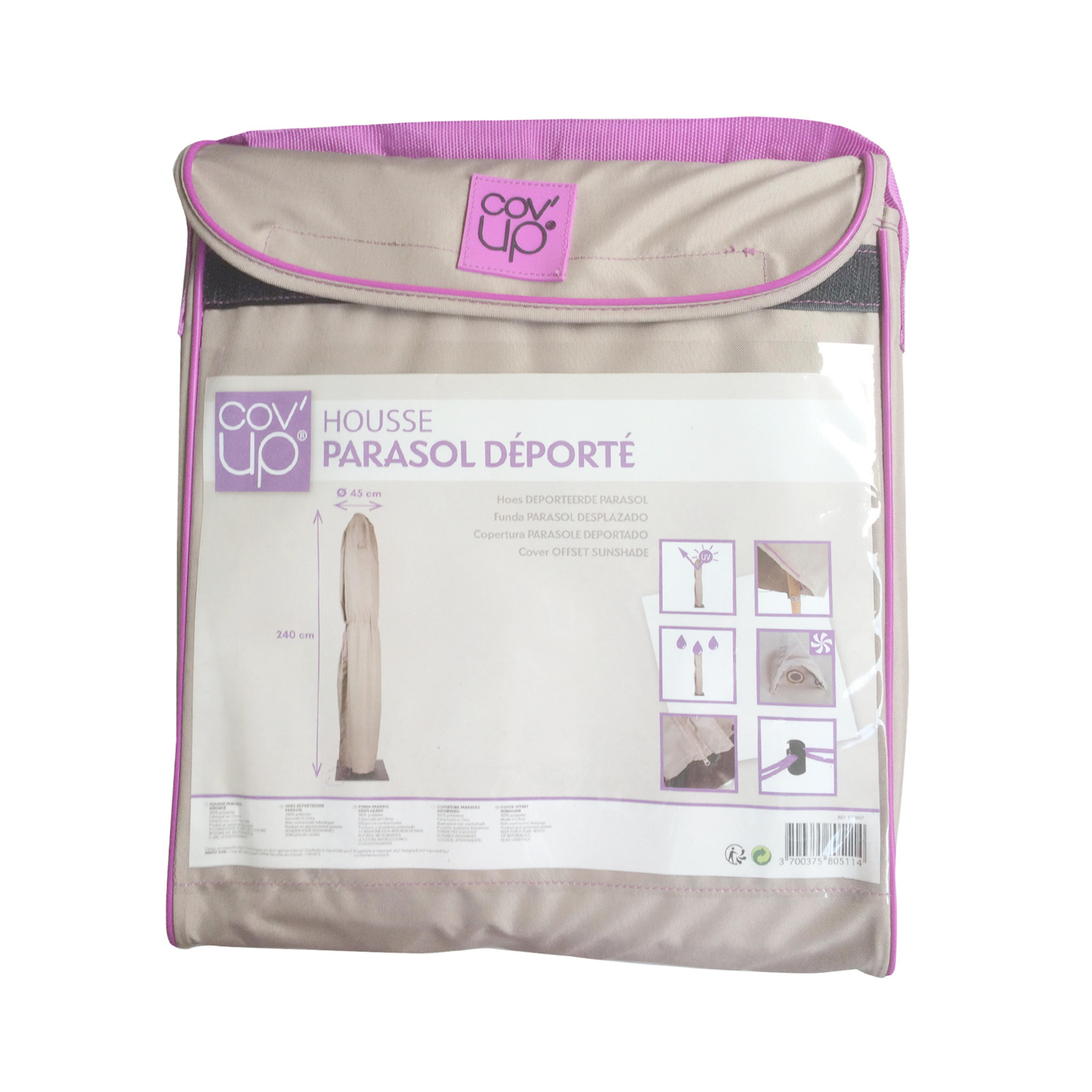 Housse parasol déporté 240 cm taupe