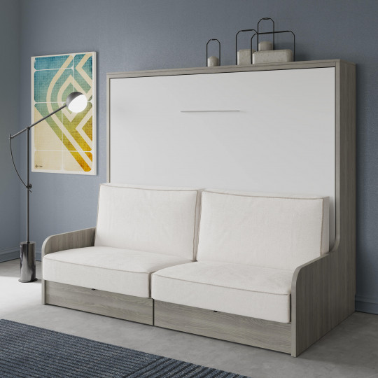 Lit escamotable horizontal avec canapé et coffres de rangement
