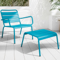Lot de 2 fauteuils bas et repose-pieds en métal 2 couleurs