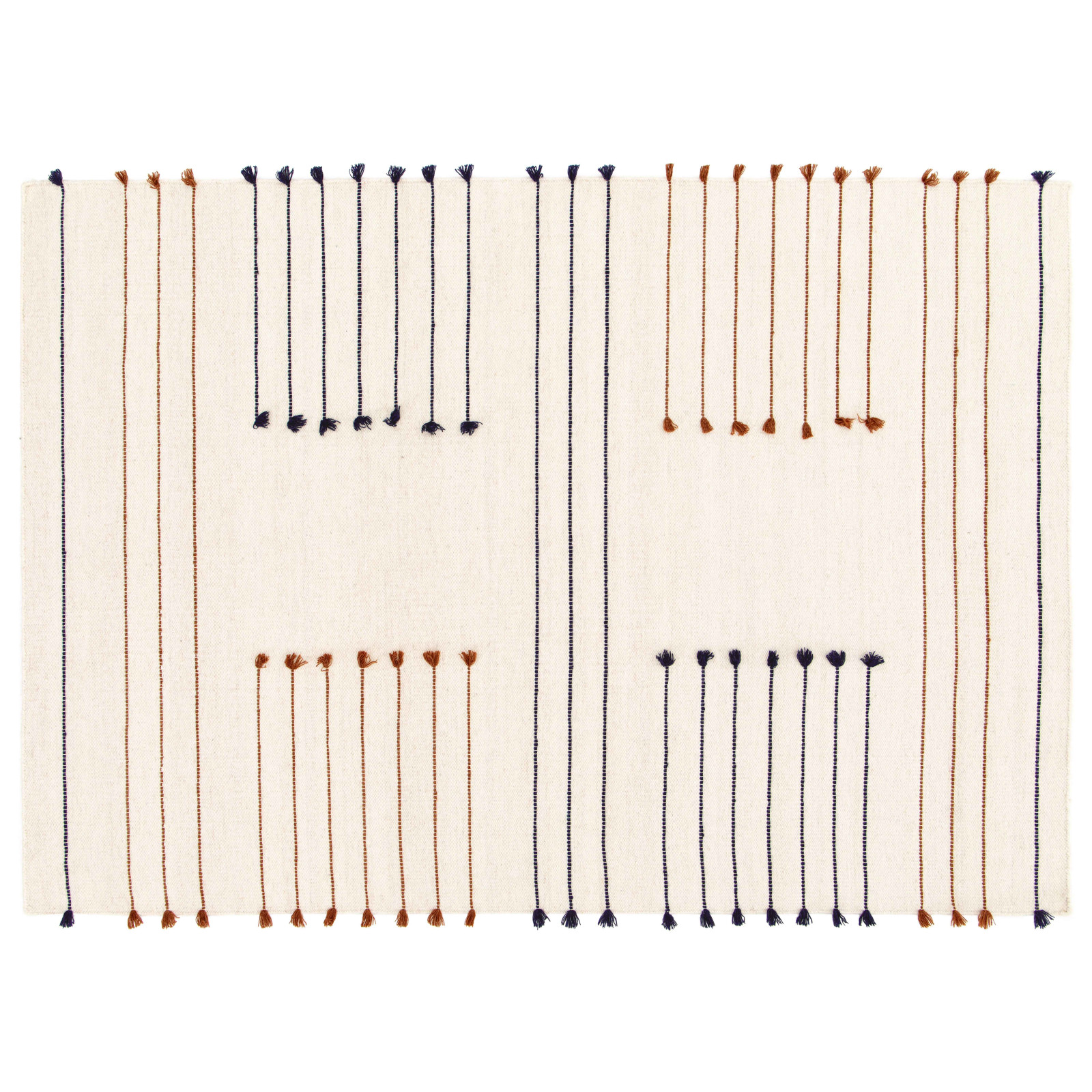 Tapis rectangulaire en laine tissé à la main avec pompons à poils ras