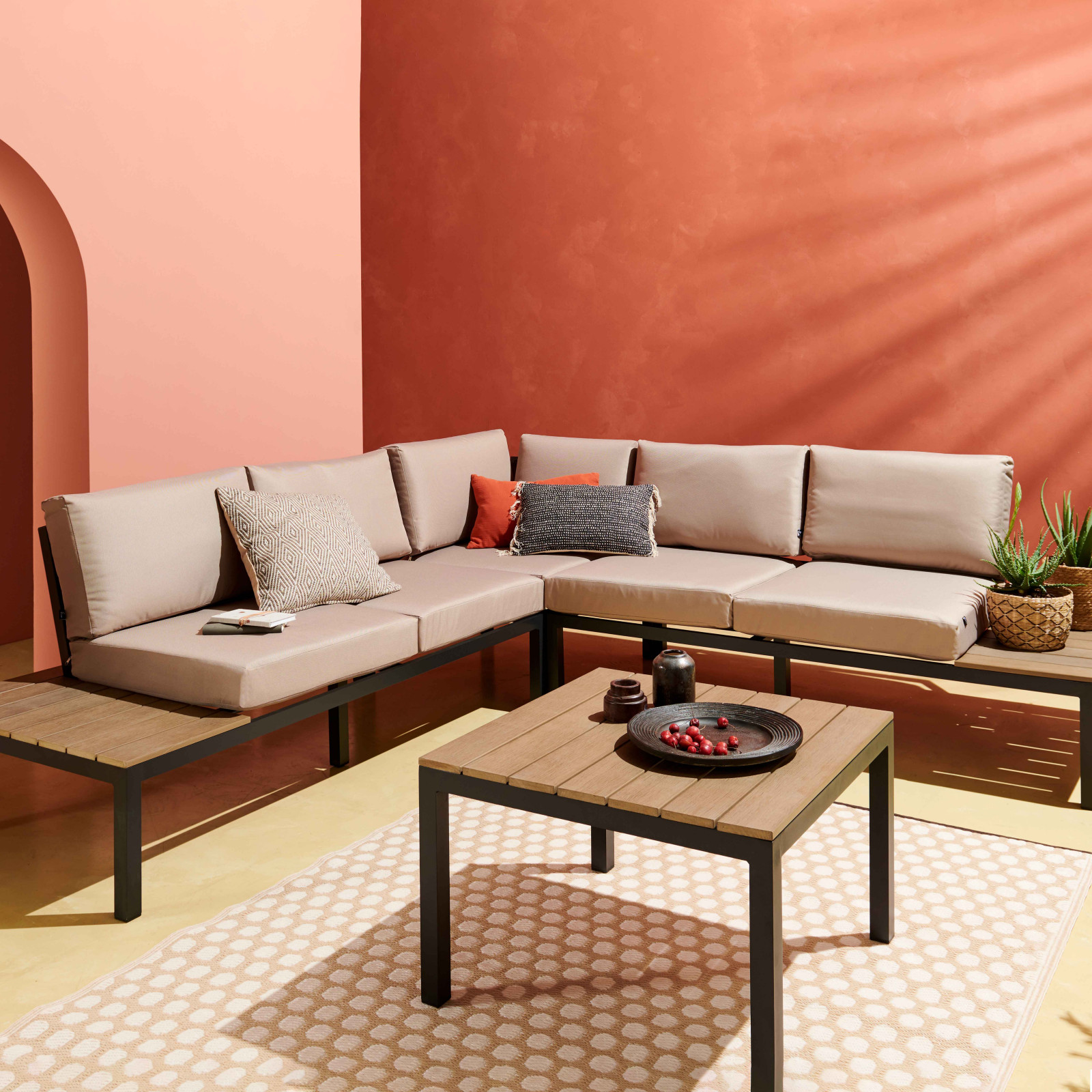 Tapis d'extérieur rectangulaire à motifs double-face en polypropylène