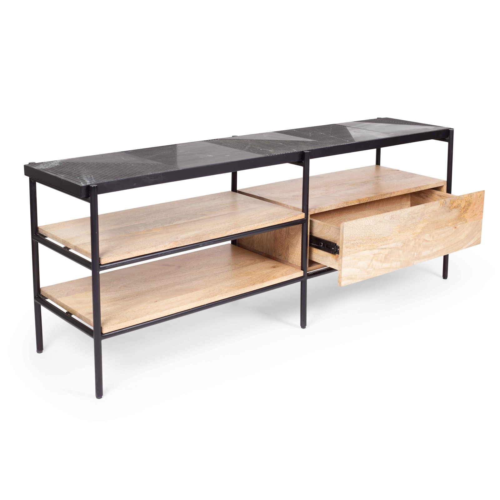 Meuble TV en marbre et manguier massif