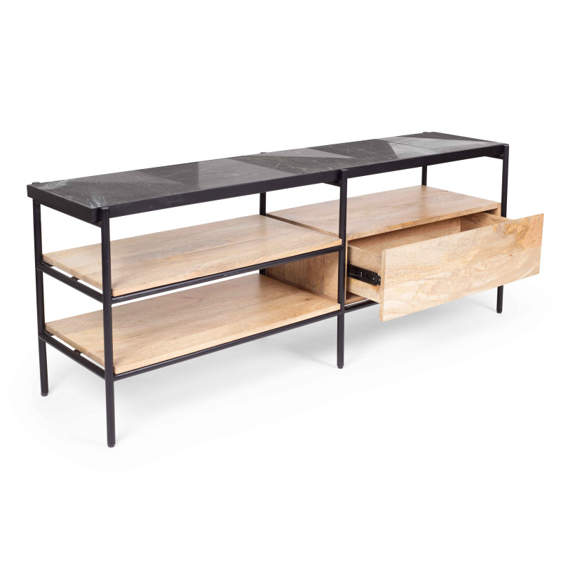 Meuble TV en marbre et manguier massif