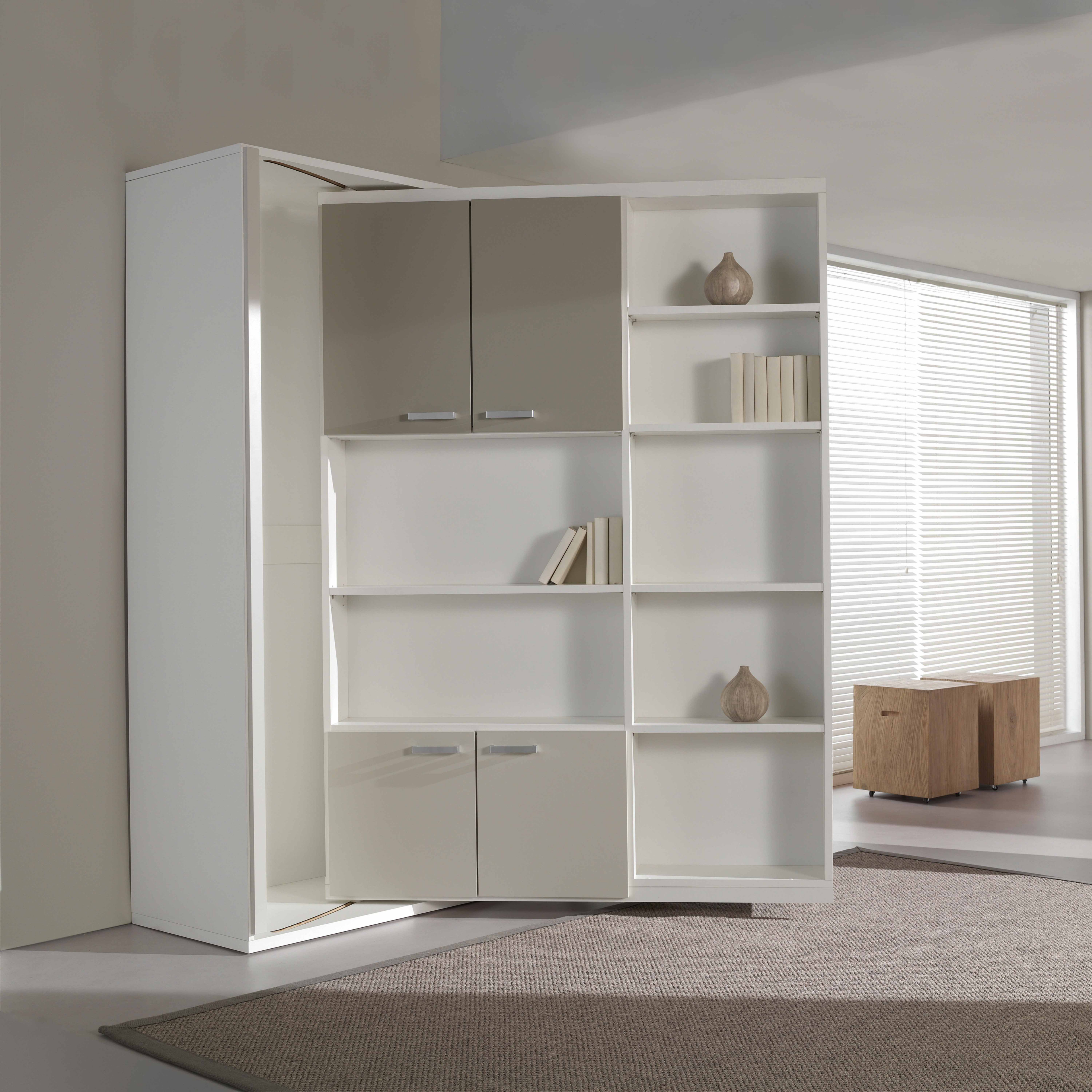 Lit escamotable vertical 140x200 cm avec bibliothèque pivotante | Oviala