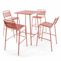 Table de bar haute 70 cm x 70 cm et 4 chaises hautes en métal