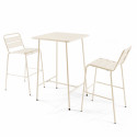 Table de bar carrée 70 x 70 x 105 cm et 2 chaises hautes en métal