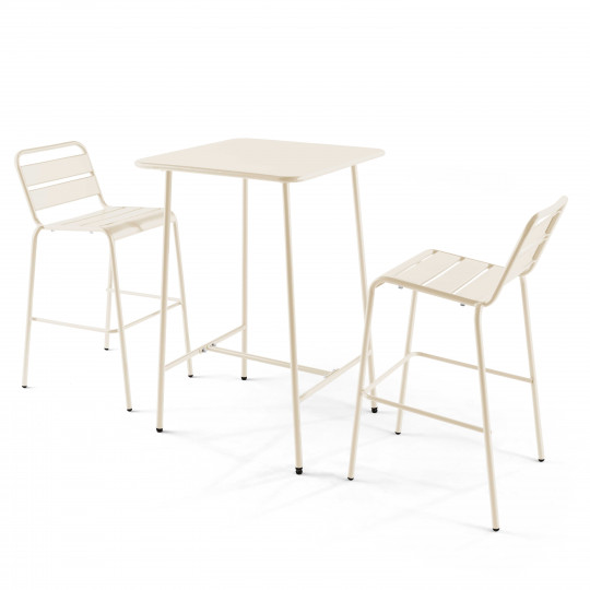 Table de bar carrée 70 x 70 x 105 cm et 2 chaises hautes en métal