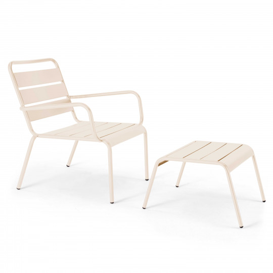 Fauteuil de jardin bas en métal et repose-pieds | Oviala