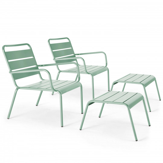 Fauteuils de jardin bas en métal et repose-pieds - Lot de 2 | Oviala