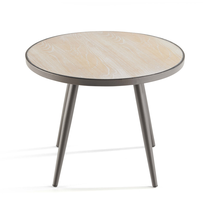 Table basse ronde avec plateau imitation bois