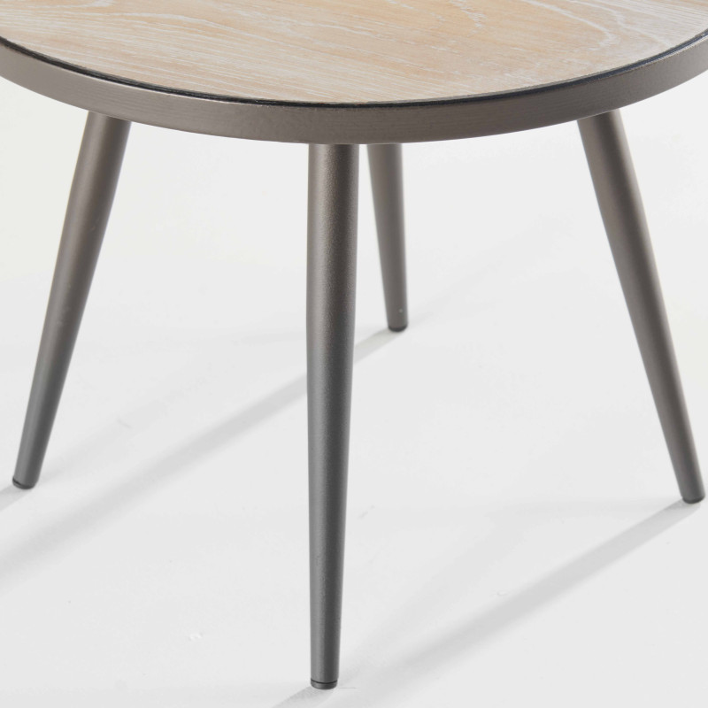 Table basse ronde avec plateau imitation bois