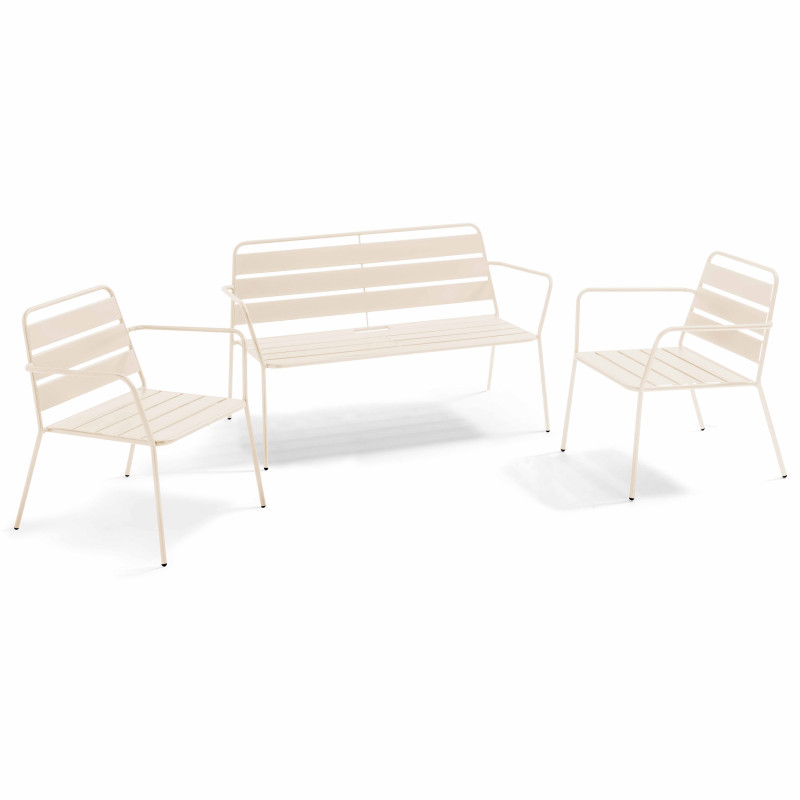 Salon de jardin 4 places en métal, avec 2 fauteuils et 1 banc
