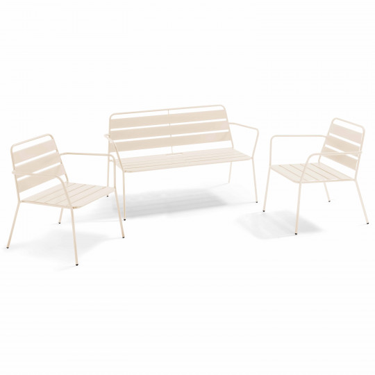 Salon de jardin 4 places en métal avec 2 fauteuils et 1 banc | Oviala