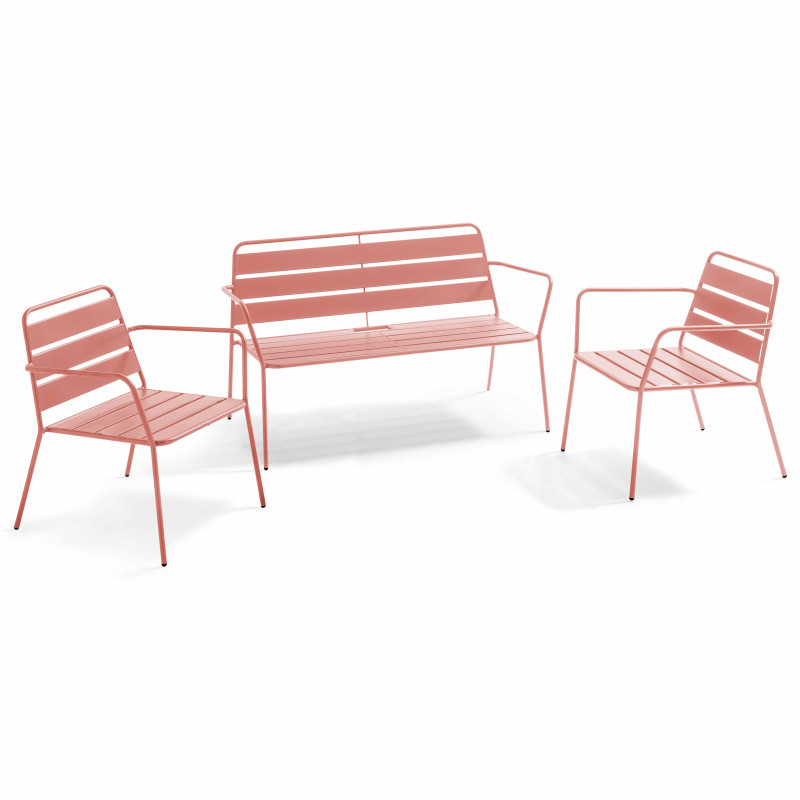 Salon de jardin 4 places en métal, avec 2 fauteuils et 1 banc