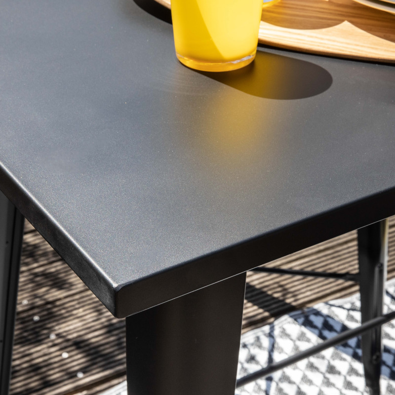 Table haute de jardin en métal noir mat (120 x 101 cm)