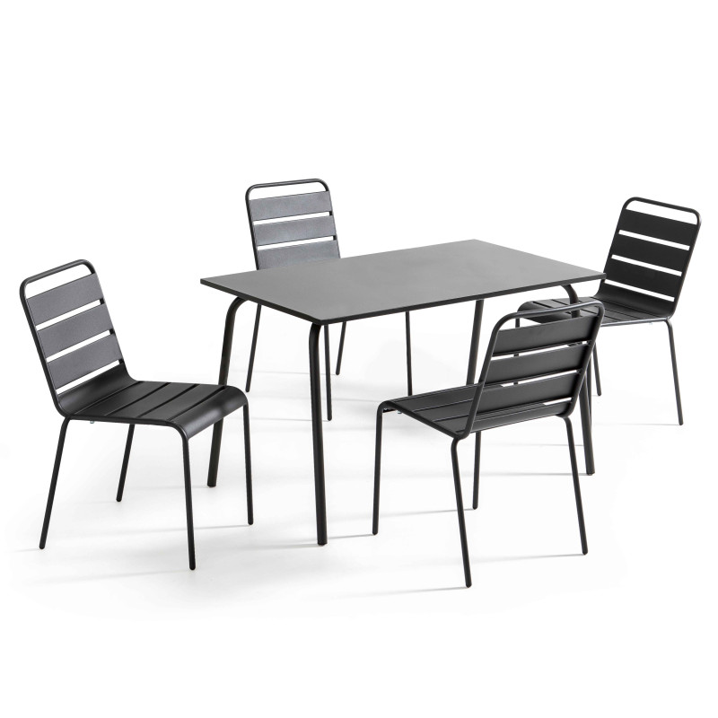 Table de jardin rectangulaire 120 x 70 cm et 4 chaises en métal