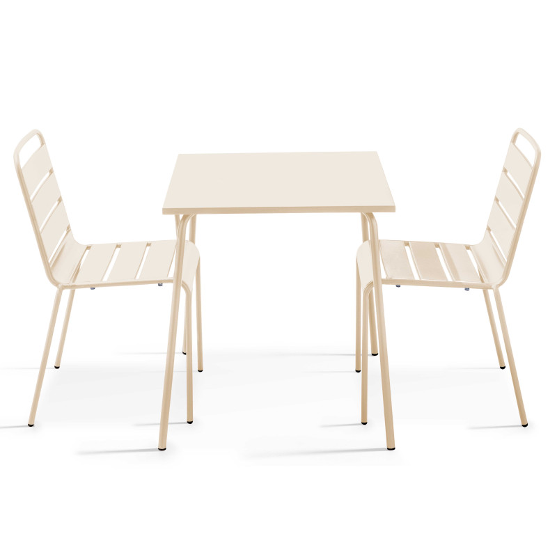 Table de jardin bistrot carrée 70 x 70 cm et 2 chaises en métal
