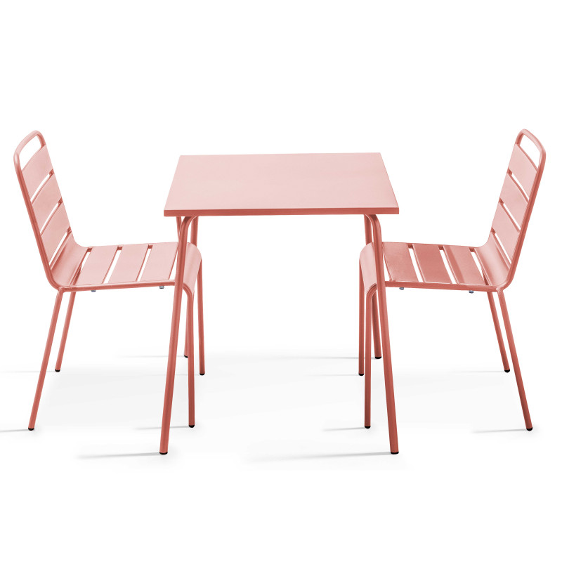 Table de jardin bistrot carrée 70 x 70 cm et 2 chaises en métal