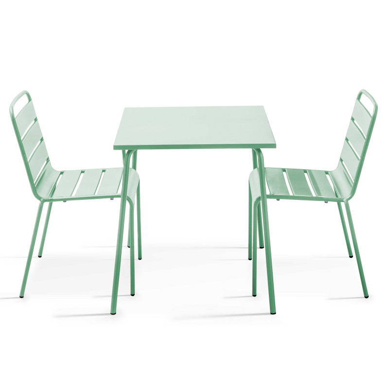 Table de jardin bistrot carrée 70 x 70 cm et 2 chaises en métal