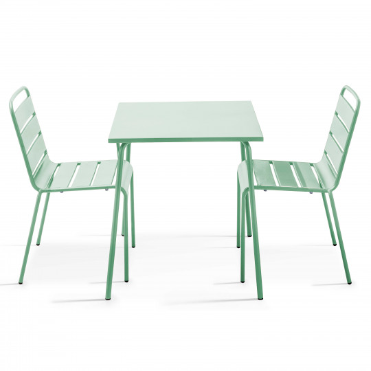 Table de jardin bistrot carrée 70 x 70 cm et 2 chaises en métal