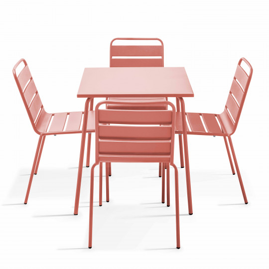 Table de jardin carrée 70 x 70 cm et 4 chaises en métal