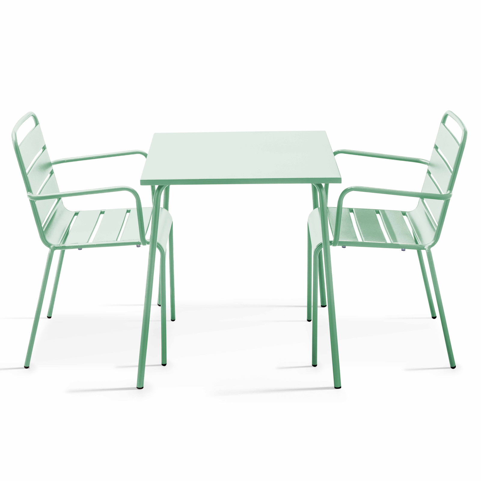 Table de jardin bistrot carrée 70 x 70 cm et 2 chaises en métal avec accoudoirs Table de jardin bistrot carrée 70 x 70 cm et 2 chaises en métal avec accoudoirs