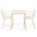 Table de jardin bistrot carrée 70 x 70 cm et 2 chaises en métal avec accoudoirs