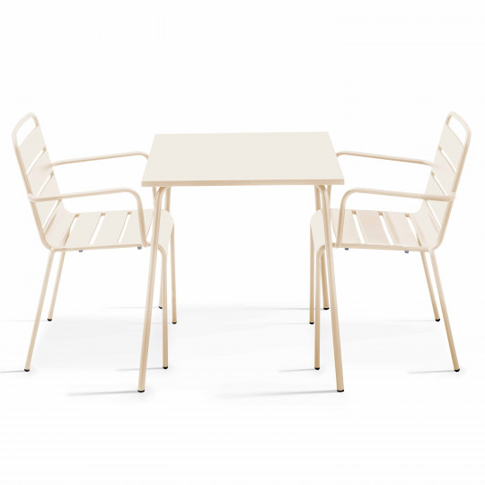 Table de jardin carrée + 2 chaises en métal empilables | Oviala