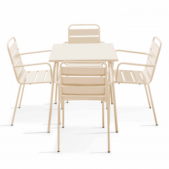 Ensemble table carrée (70 x 70 x 72 cm) et 4 chaises avec accoudoirs
