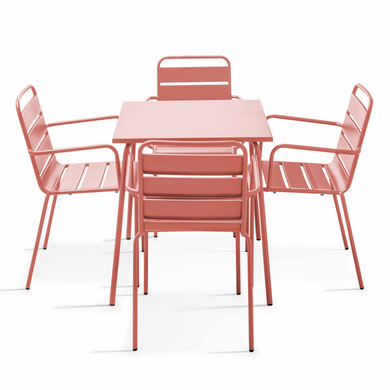 Ensemble table carrée (70 x 70 x 72 cm) et 4 chaises avec accoudoirs