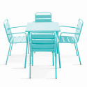 Ensemble table carrée (70 x 70 x 72 cm) et 4 chaises avec accoudoirs