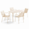 Table de jardin rectangulaire 120 x 70 cm et 4 chaises avec accoudoirs en métal