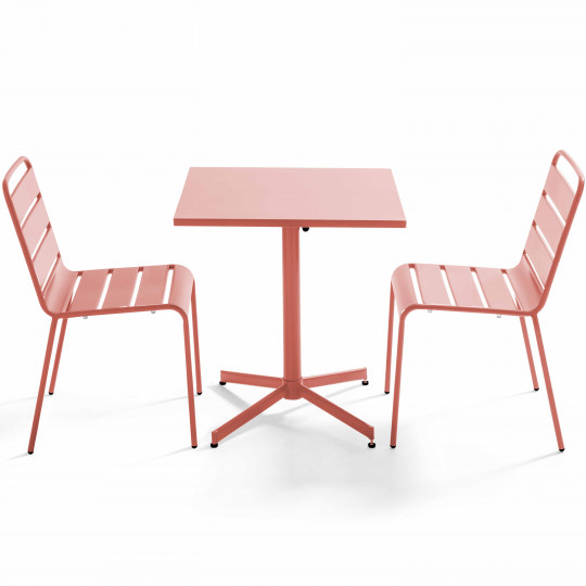 Table de jardin bistrot carrée inclinable en métal 70x70 cm et 2 chaises | Oviala