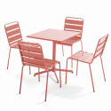 Table de jardin carrée inclinable 70 x 70 cm + 4 chaises en métal