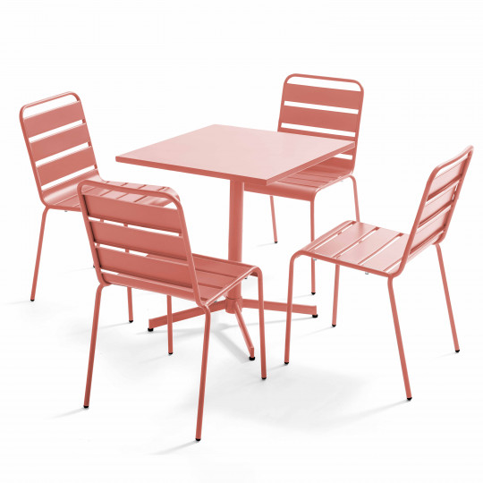 Table de jardin bistrot carrée inclinable en métal 70x70 cm et 4 chaises | Oviala