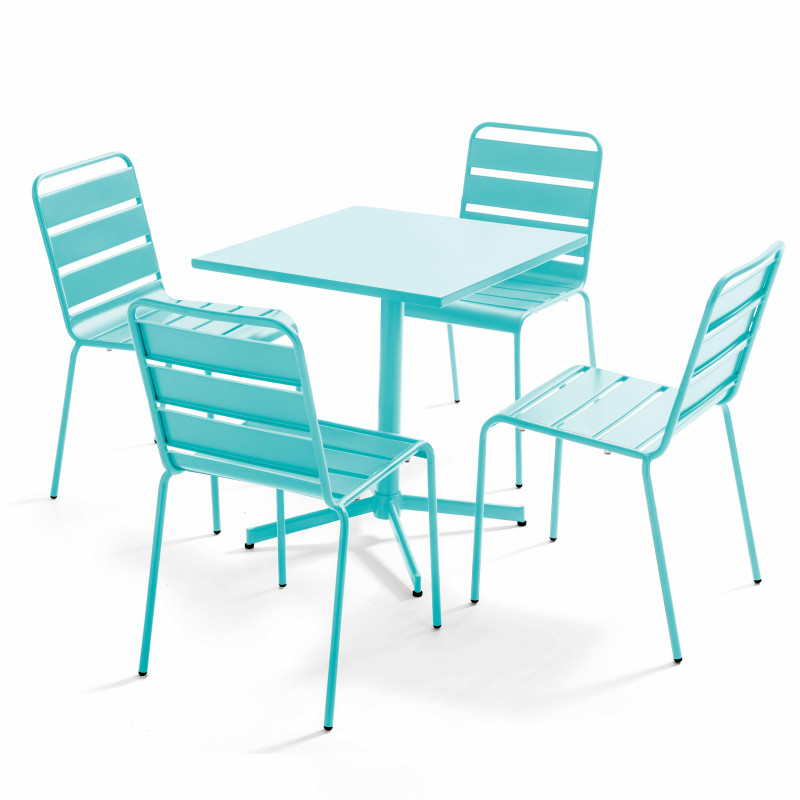 Table de jardin carrée inclinable 70 x 70 cm + 4 chaises en métal