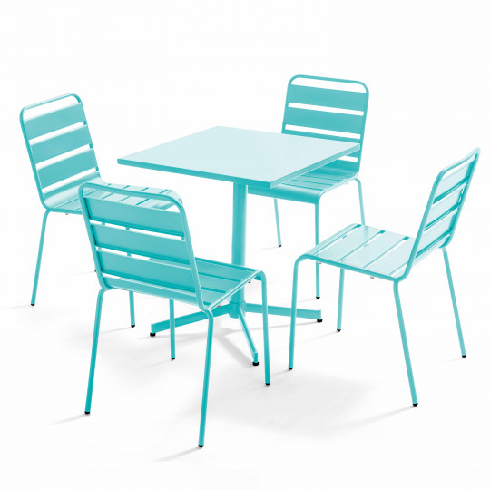 Table de jardin bistrot carrée inclinable en métal 70x70 cm et 4 chaises | Oviala