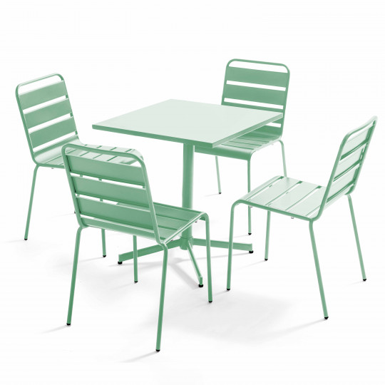 Table de jardin carrée inclinable 70 x 70 cm + 4 chaises en métal