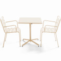 Table de jardin bistrot rabattable carrée 70 x 70 cm en métal et 2 chaises avec accoudoirs