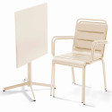 Table de jardin bistrot rabattable carrée 70 x 70 cm en métal et 2 chaises avec accoudoirs