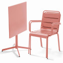 Table de jardin bistrot rabattable carrée 70 x 70 cm en métal et 2 chaises avec accoudoirs