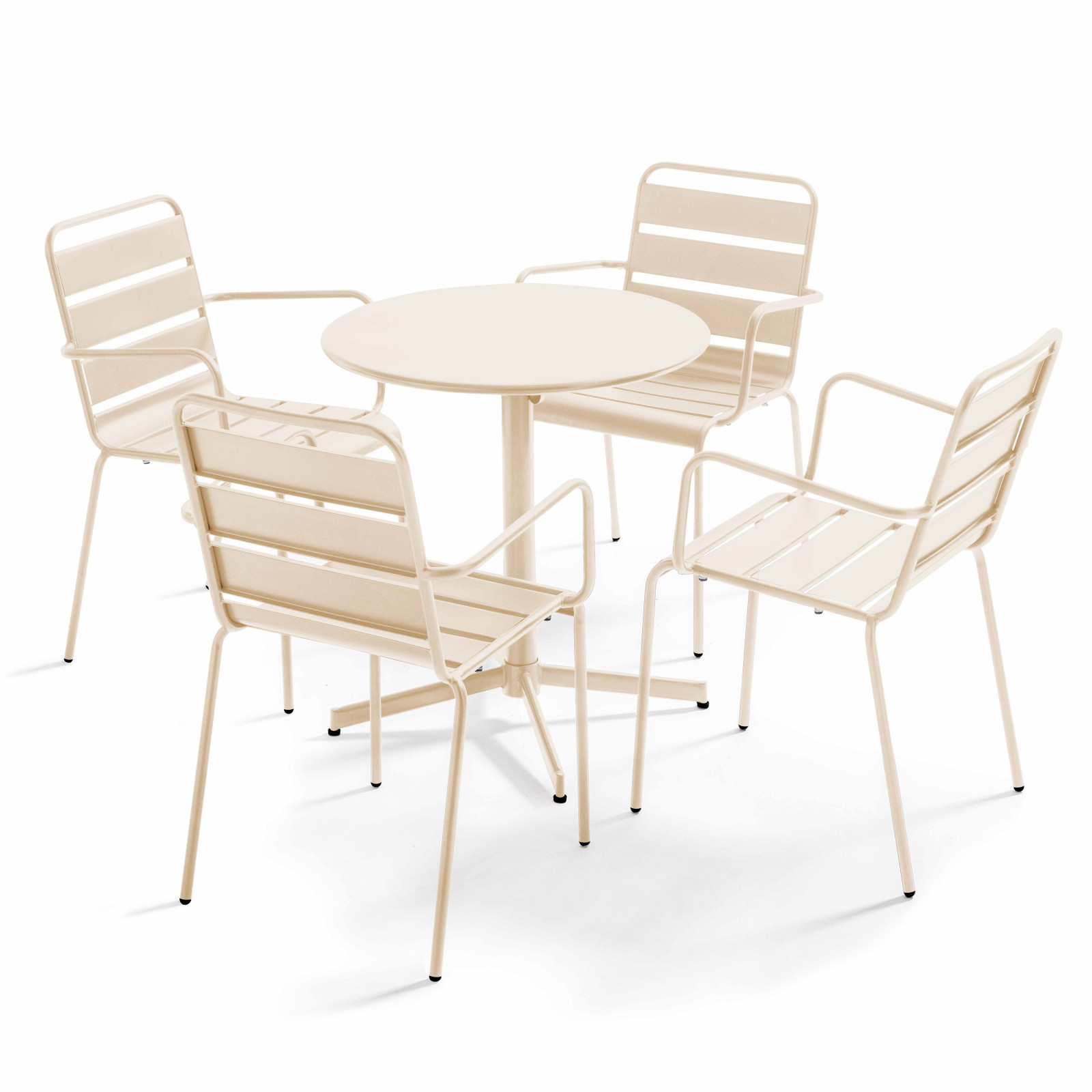 Table de jardin bistrot rabattable ⌀70 x 72 cm et 4 chaises avec accoudoirs en métal