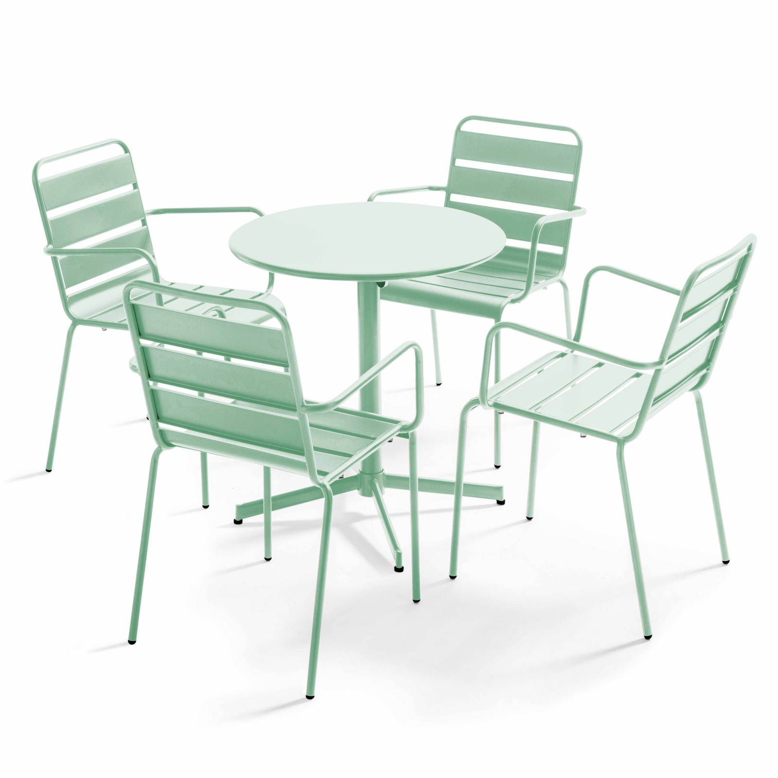Table de jardin bistrot rabattable ⌀70 x 72 cm et 4 chaises avec accoudoirs en métal