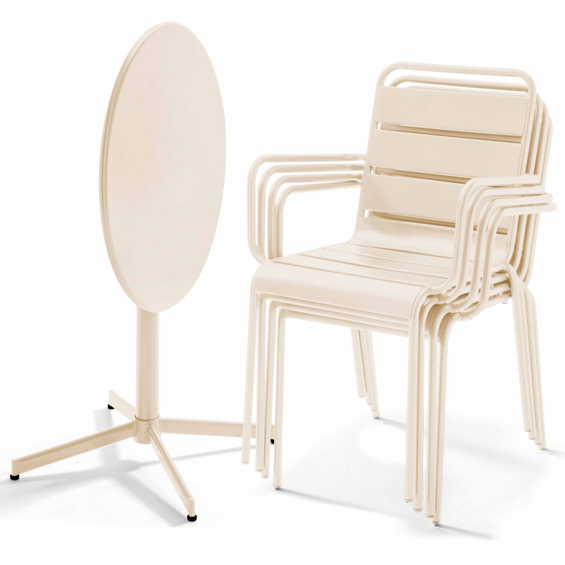 Table de jardin bistrot rabattable ⌀70 x 72 cm et 4 chaises avec accoudoirs en métal (2/7)