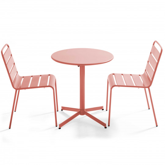 Table de jardin bistrot ronde inclinable en métal Ø70 cm et 2 chaises | Oviala