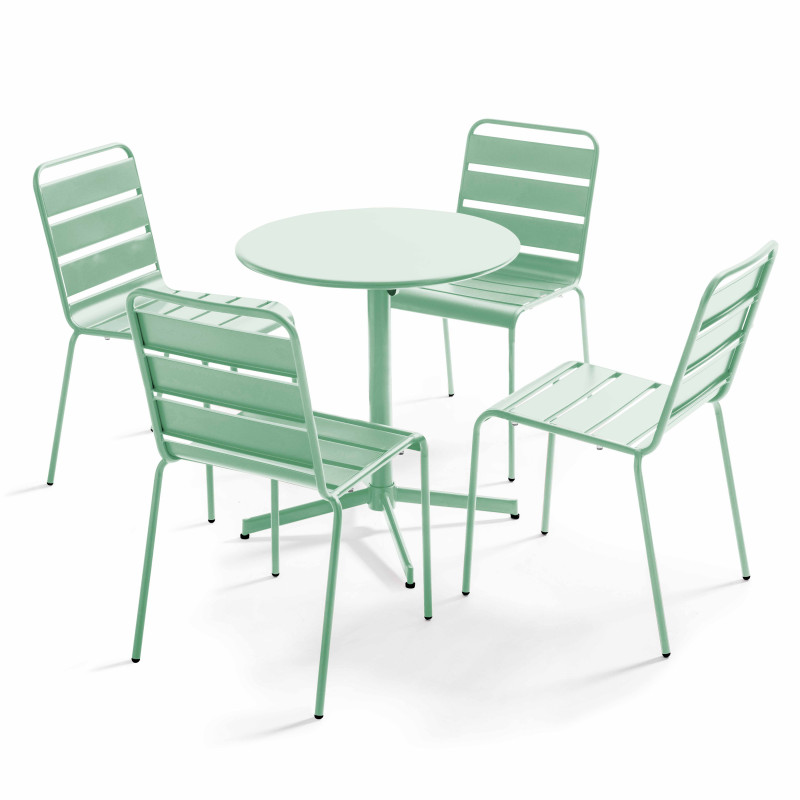 Table de jardin ronde inclinable Ø70 x 72 cm + 4 chaises