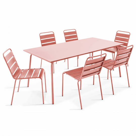 Table de jardin rectangulaire 180 x 90 cm et 6 chaises en métal